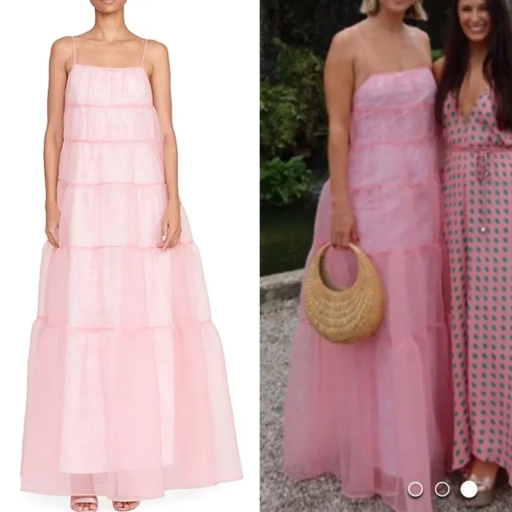 STAUD Pink Strapless Tiered Tulle Maxi Dress - Picture 2 of 13